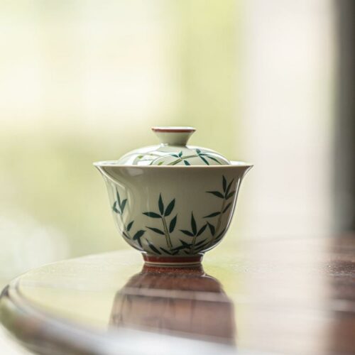Hand painted Ceramic Secret Green Bamboo Gaiwan - China Tea Spirit