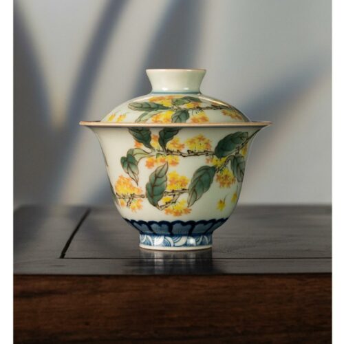 Handmade Qinghua Wucai Ceramic A Garden of Osmanthus 100ml Gaiwan