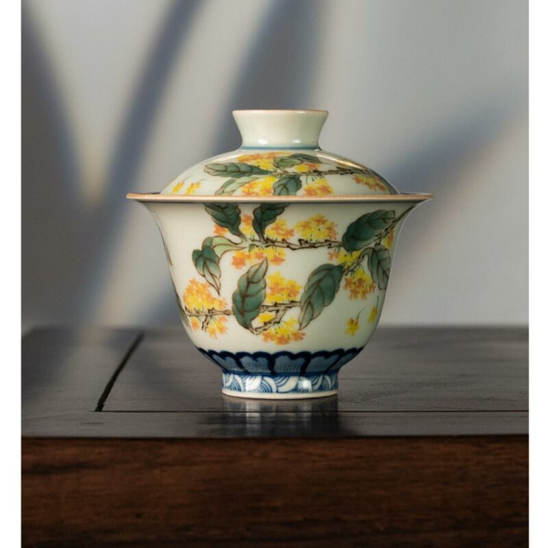 Handmade Qinghua Wucai Ceramic A Garden of Osmanthus 100ml Gaiwan