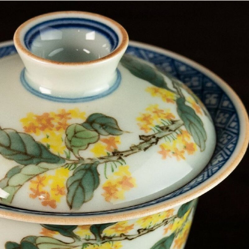 Handmade Qinghua Wucai Ceramic A Garden of Osmanthus 100ml Gaiwan