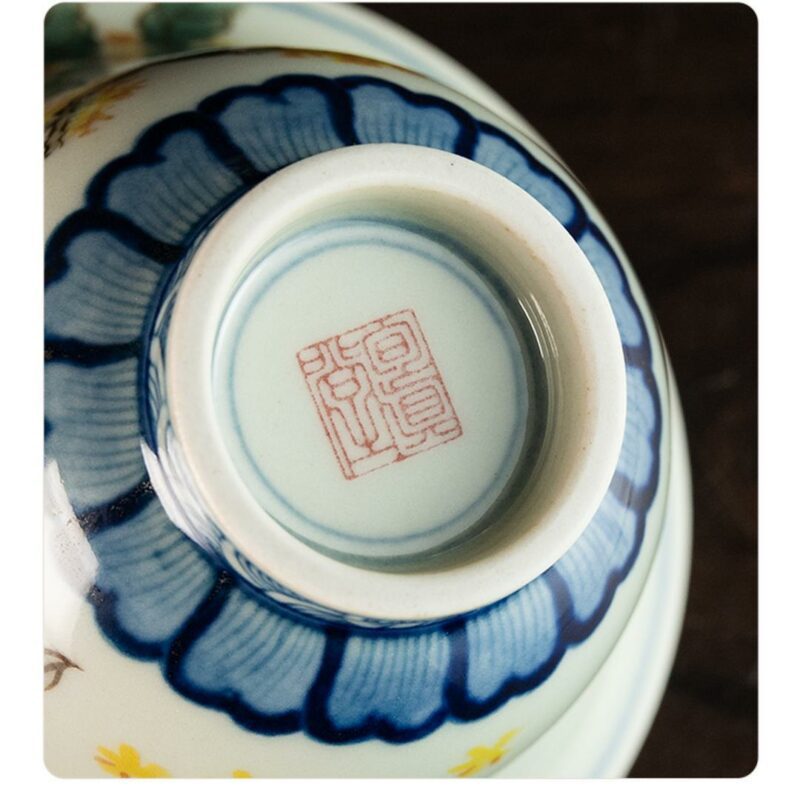 Handmade Qinghua Wucai Ceramic A Garden of Osmanthus 100ml Gaiwan