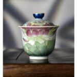 Handmade Qinghua Wucai Ceramic Fragrant Lotus 100ml Gaiwan
