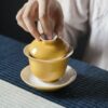 Colored Glaze Ceramic Moon Yellow 140ml Gaiwan (7) Colored Glaze Ceramic Moon Yellow 140ml Gaiwan