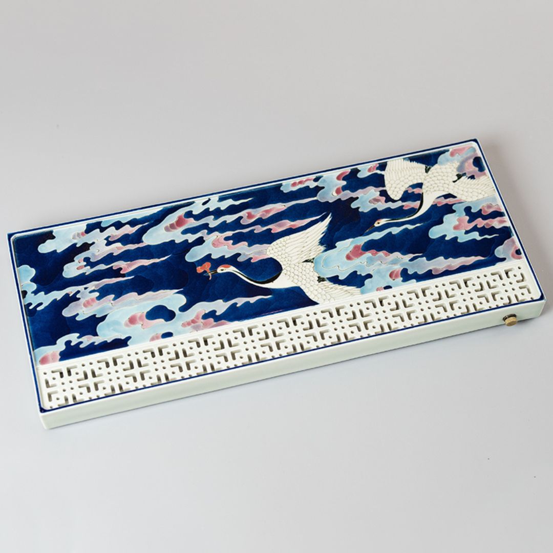 Handpainted Creative Wucai Ceramics Fairy Crane Gongfu Tea Tray