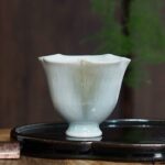 Gradient Glaze Ceramic Milky Moss Green 75ml Flower Petal Tea Cup
