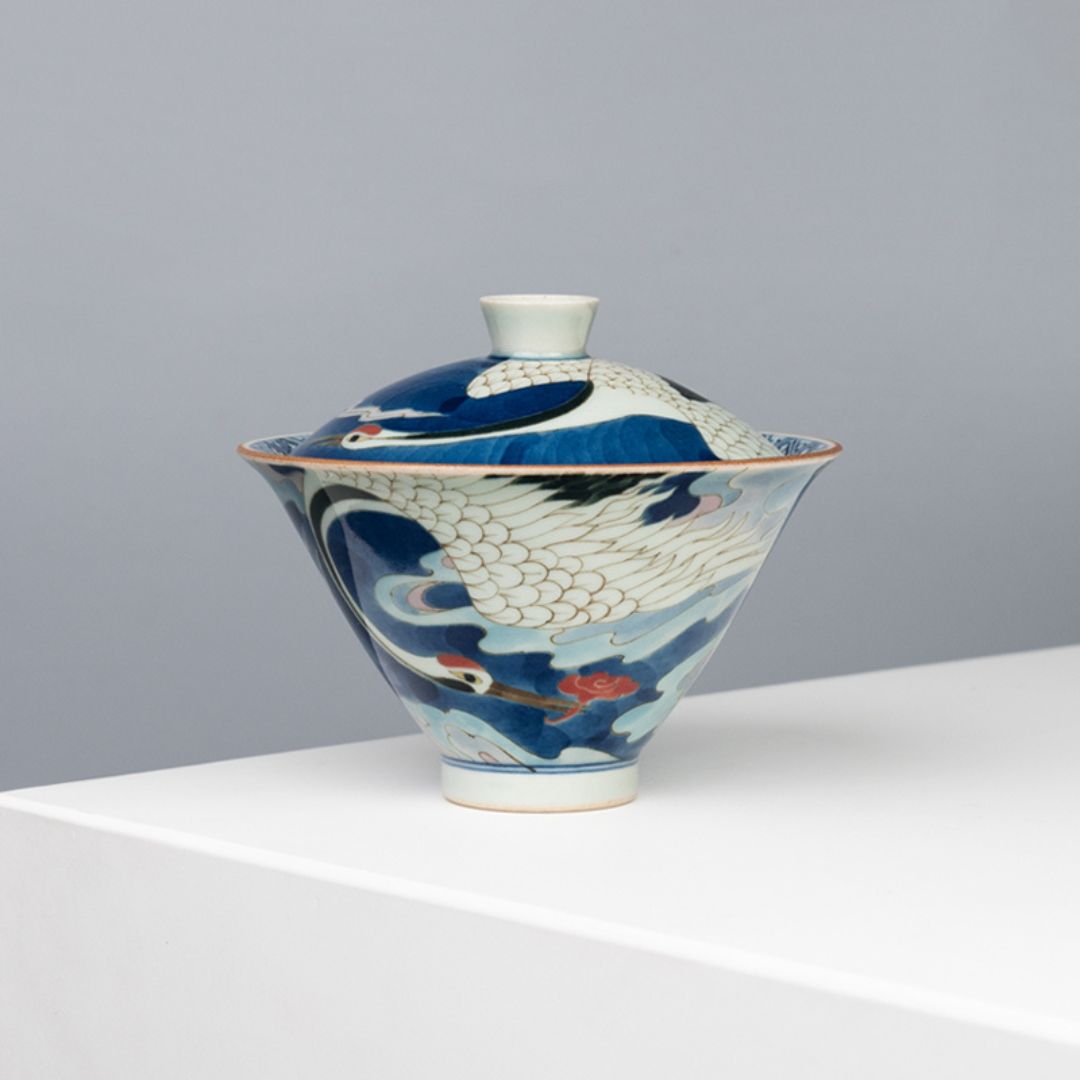 Hand-painted Creative Wucai Ceramics Fairy Crane Gongfu Tea Tray