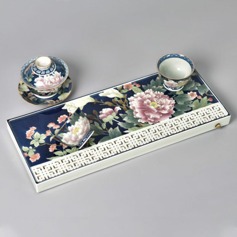 Hand-painted Creative Wucai Ceramics Moonlit Peony Kung Fu Tea Tray