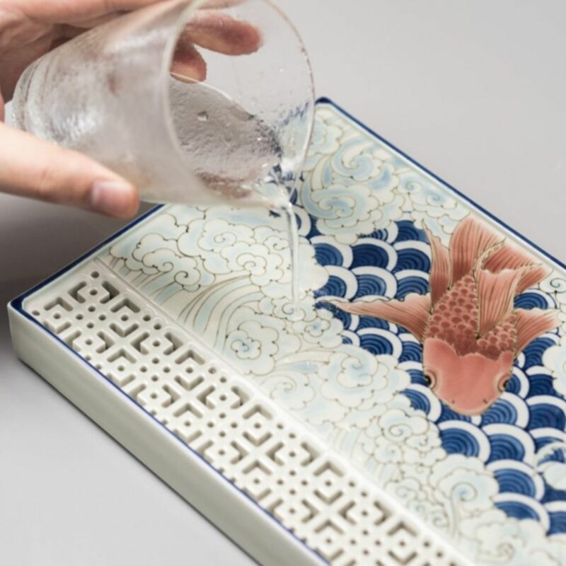 Hand-painted Creative Wucai Ceramics Carp Kung Fu Tea Tray