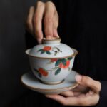Hand painted Aesthetic Ceramic Persimmon Gaiwan