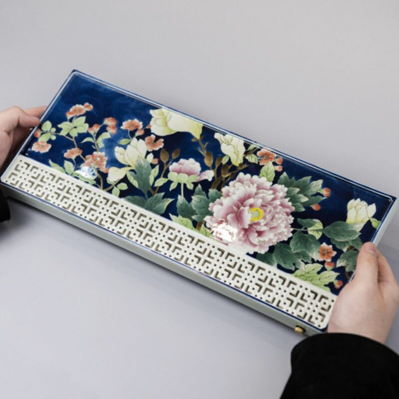 Hand-painted Creative Wucai Ceramics Moonlit Peony Kung Fu Tea Tray