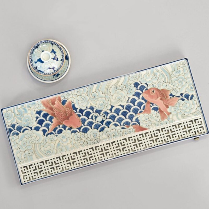 Hand-painted Creative Wucai Ceramics Carp Kung Fu Tea Tray