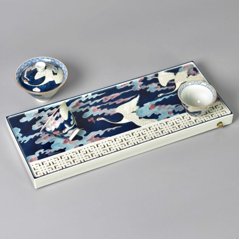 Hand-painted Creative Wucai Ceramics Fairy Crane Gongfu Tea Tray