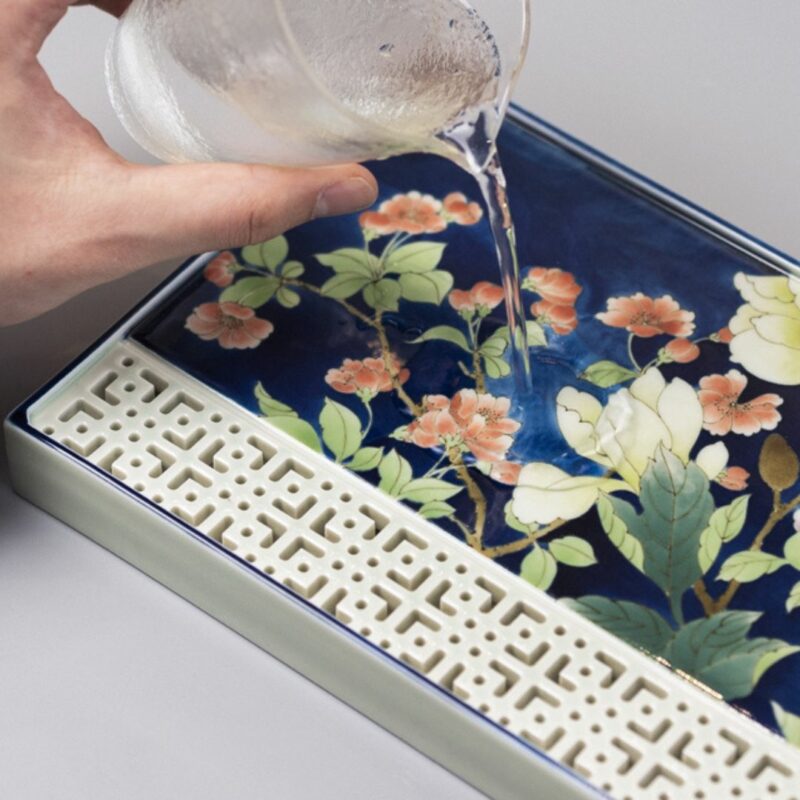 Hand-painted Creative Wucai Ceramics Moonlit Peony Kung Fu Tea Tray