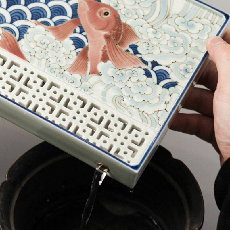 Hand-painted Creative Wucai Ceramics Carp Kung Fu Tea Tray