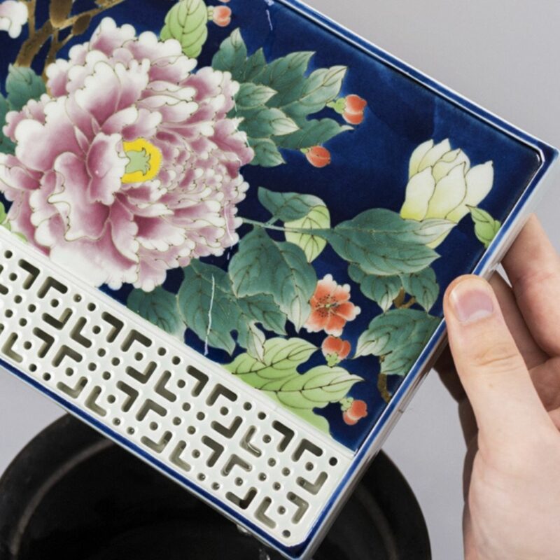 Hand-painted Creative Wucai Ceramics Moonlit Peony Kung Fu Tea Tray