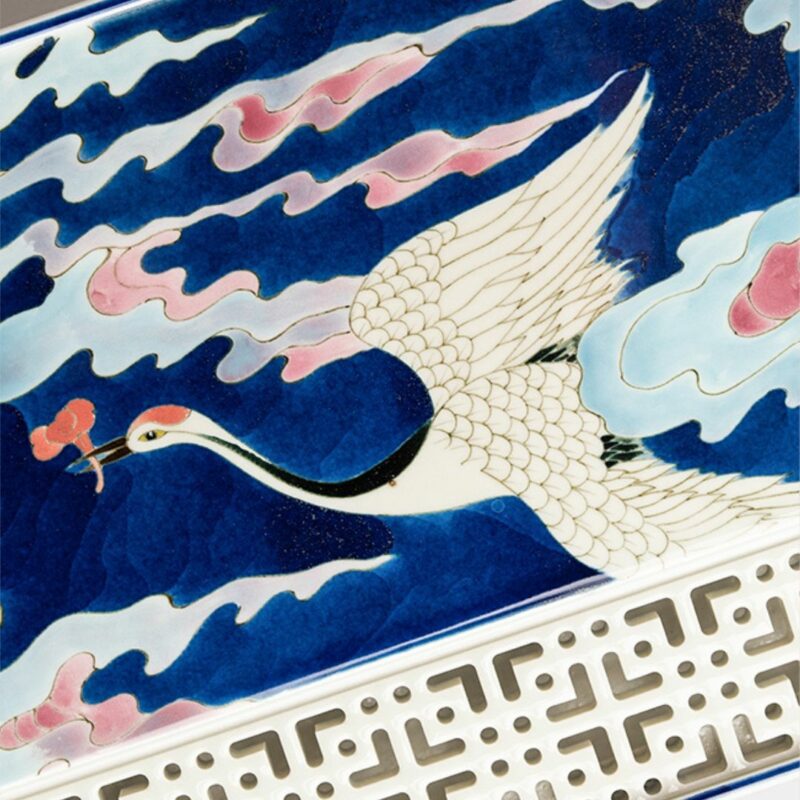 Hand-painted Creative Wucai Ceramics Fairy Crane Gongfu Tea Tray