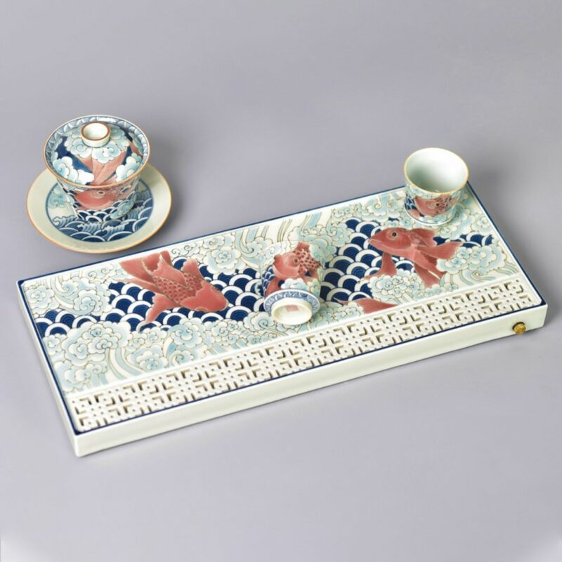 Hand-painted Creative Wucai Ceramics Carp Kung Fu Tea Tray