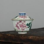 Handmade Wucai Qinghua Ceramic Poeny Blossom 110ml Gaiwan