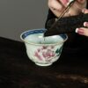 Handmade Wucai Qinghua Ceramic Poeny Blossom 110ml Gaiwan