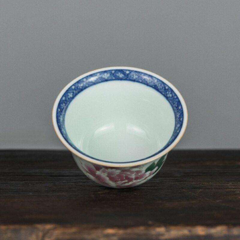 Handmade Wucai Qinghua Ceramic Poeny Blossom 110ml Gaiwan