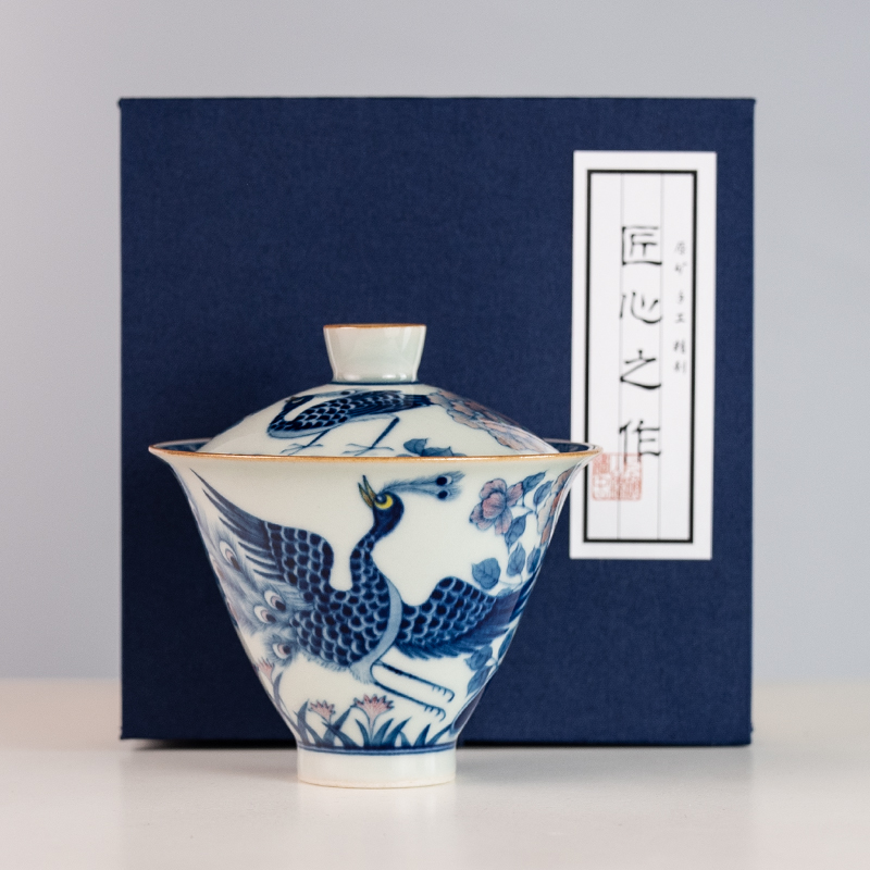 Handmade Hand-painted Ceramic Dance Of The Peacock 100ml Gaiwan (1)