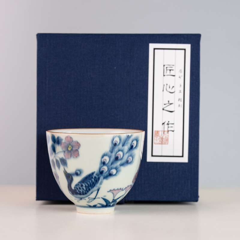 Handmade Hand-painted Ceramic Dance Of The Peacock 100ml Gaiwan (1)