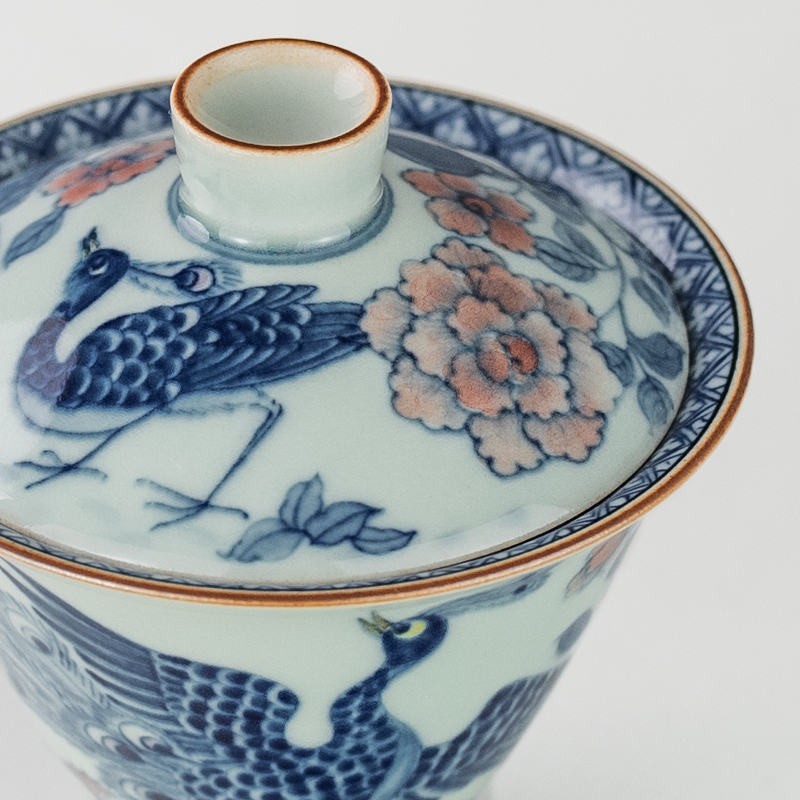 Handmade Hand-painted Ceramic Dance Of The Peacock 100ml Gaiwan (1)