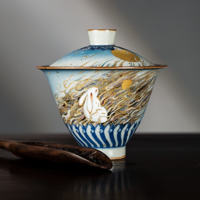 Handmade Hand-painted Ceramic Jade Rabbit’s Gaze 120ml Gaiwan (1)