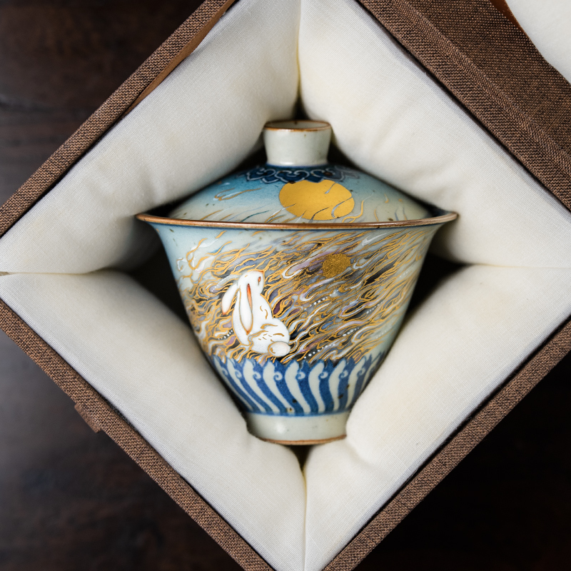 Handmade Hand-painted Ceramic Jade Rabbit’s Gaze 120ml Gaiwan (1)