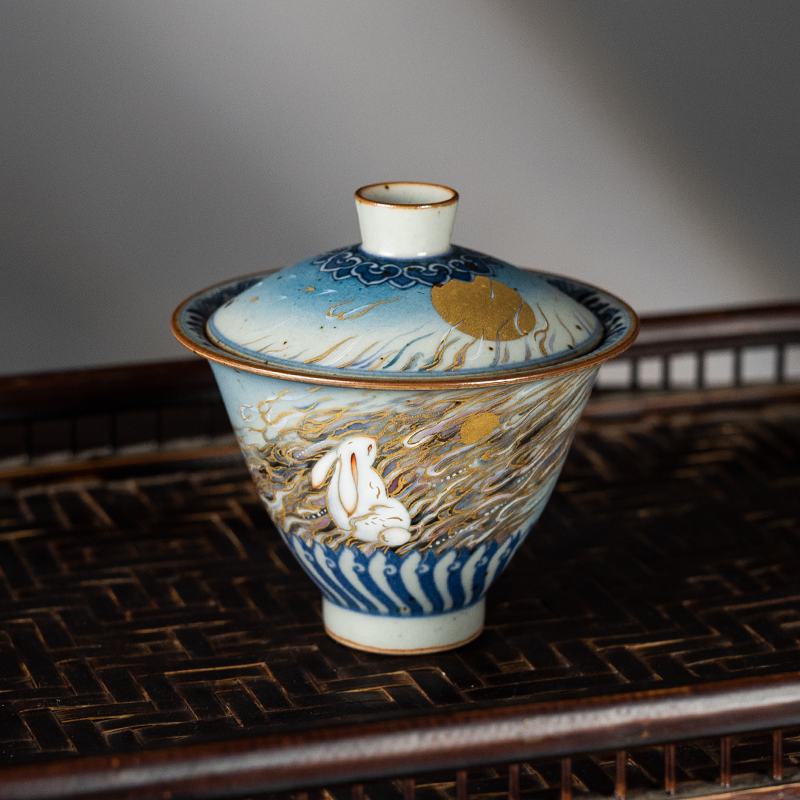 Handmade Hand-painted Ceramic Jade Rabbit’s Gaze 120ml Gaiwan (1)