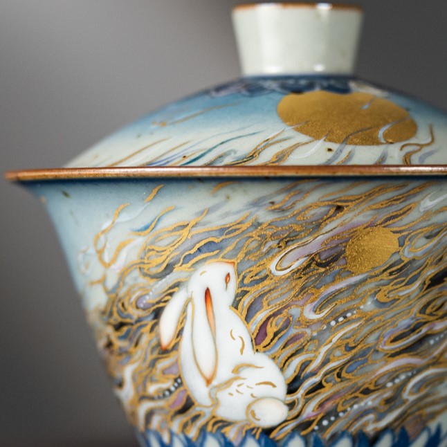 Handmade Hand-painted Ceramic Jade Rabbit’s Gaze 120ml Gaiwan (1)