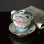 Hand-painted Vintage Ceramics Butterfly dance in hydrangea Gaiwan Tea Set