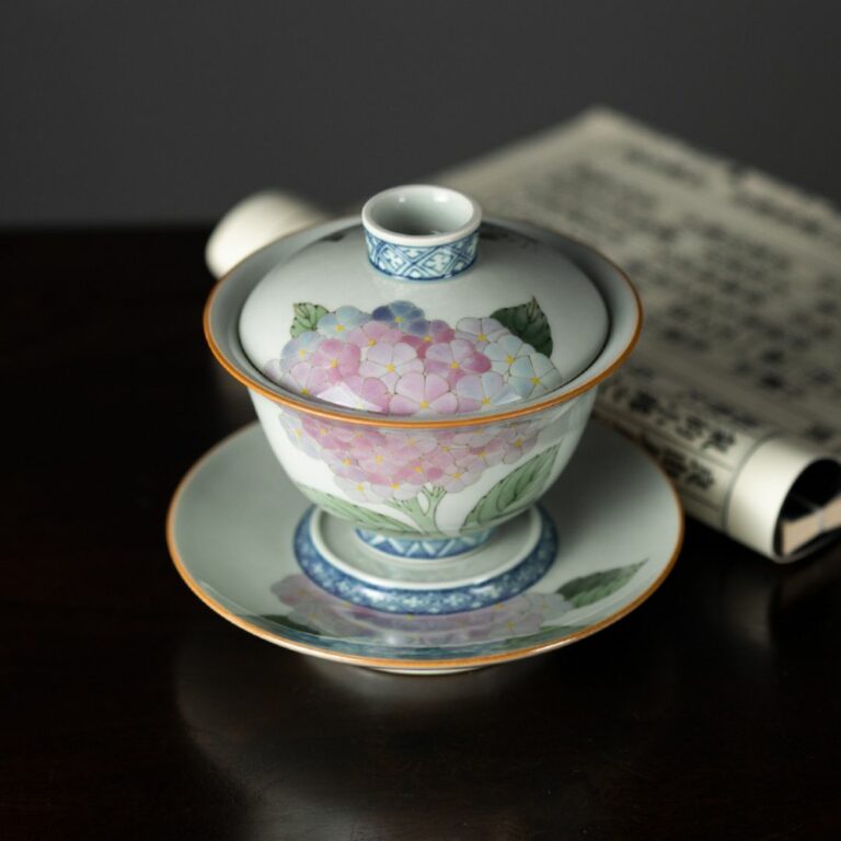 Hand-painted Vintage Ceramics Butterfly dance in hydrangea Gaiwan Tea Set