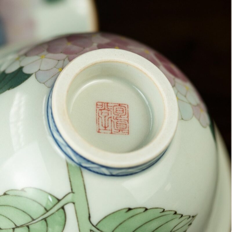 Hand-painted Vintage Ceramics Butterfly dance in hydrangea Gaiwan Tea Set