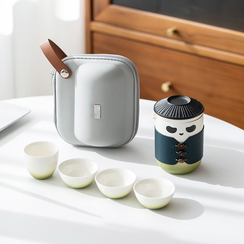 Panda Ceramic Travel Tea Set Cute Panda Mini Portable Tea - Temu