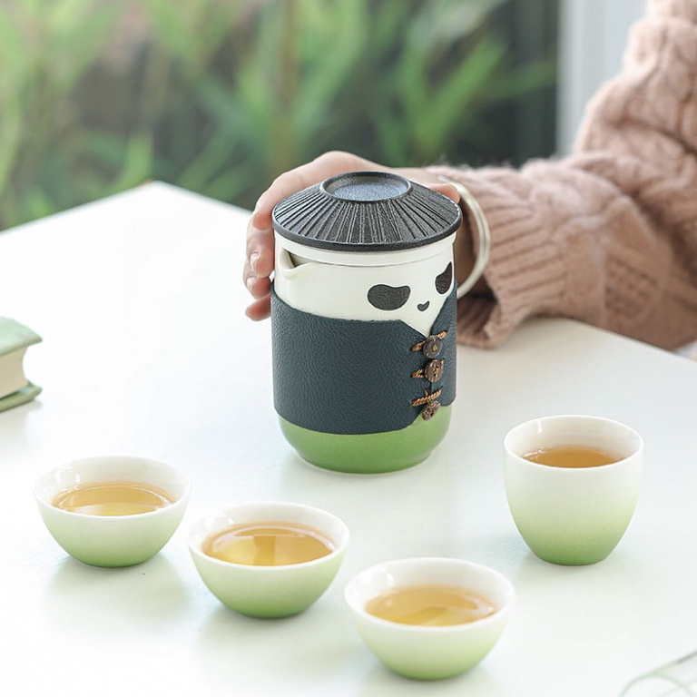 Creative Ceramic Panda Travel Kung Fu Tea Set (3)
