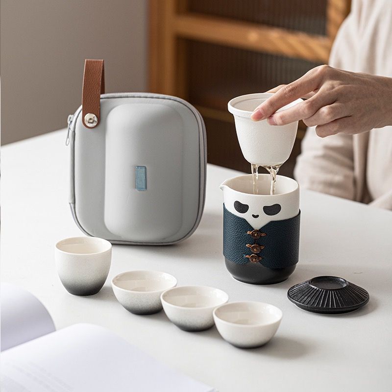 Panda Ceramic Travel Tea Set Cute Panda Mini Portable Tea - Temu