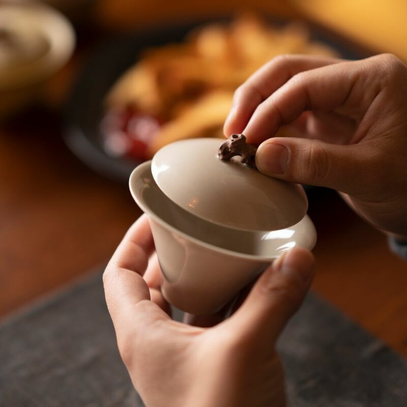 Handmade Porcelain White Duanni Taihu Lake Stone Gaiwan