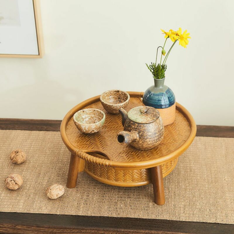 Handmade Zen Style Bamboo Woven Storage Case Tea Table (2) Handmade Zen Style Bamboo Woven Storage Case Tea Table