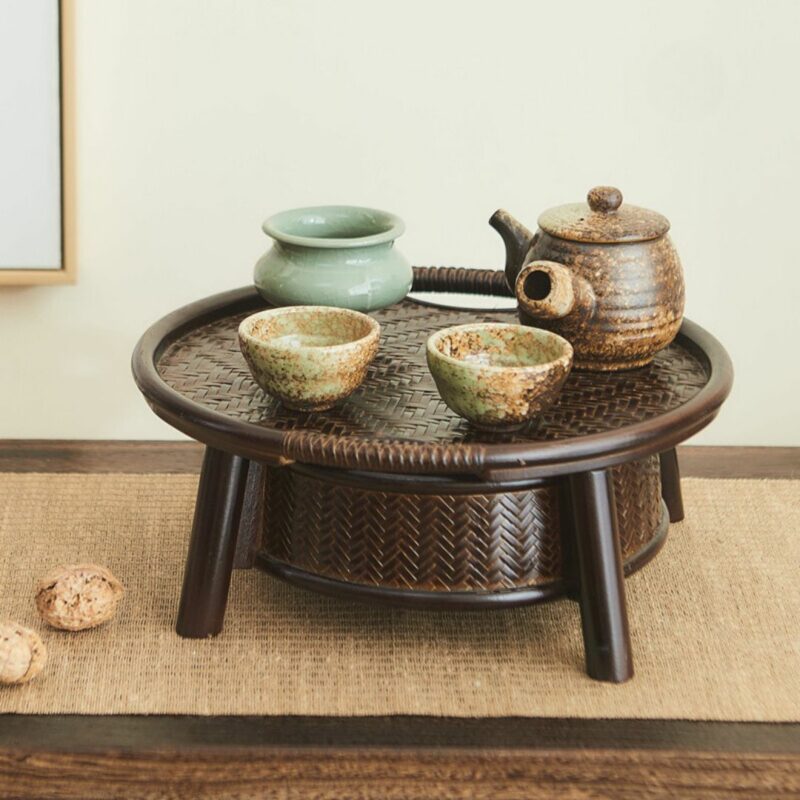Handmade Zen Style Bamboo Woven Storage Case Tea Table (4) Handmade Zen Style Bamboo Woven Storage Case Tea Table