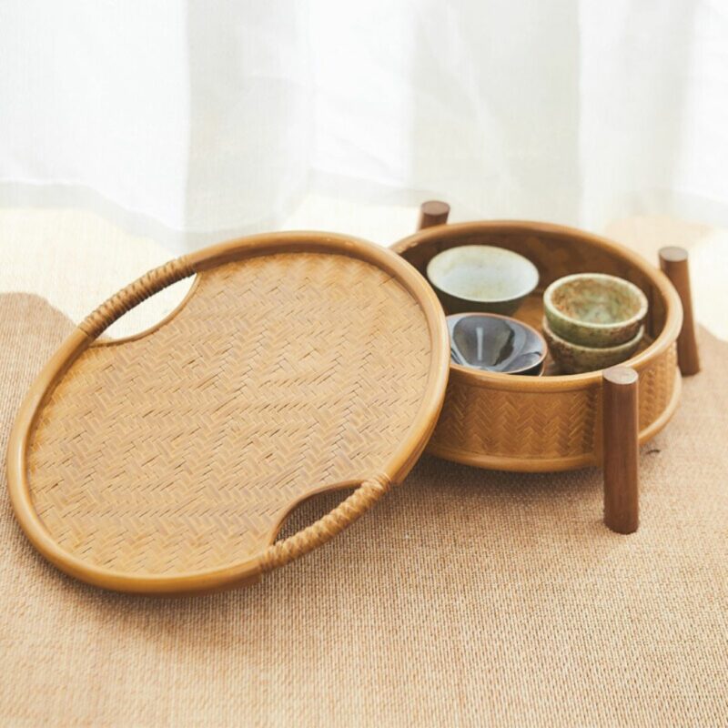 Handmade Zen Style Bamboo Woven Storage Case Tea Table (5) Handmade Zen Style Bamboo Woven Storage Case Tea Table