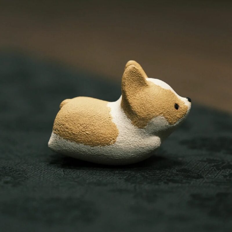 Handmade Zisha Yixing Clay Cute Running Corgi Tea Pet (1) Cute Running Corgi Dog Tea Pet Figurine