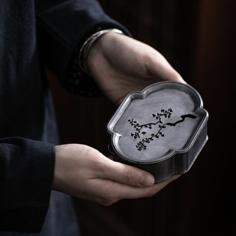 Handmade Tin Gingko Pattern Kung Fu Tea Boat (1) Handmade Tin Gingko Pattern Kung Fu Tea Boat