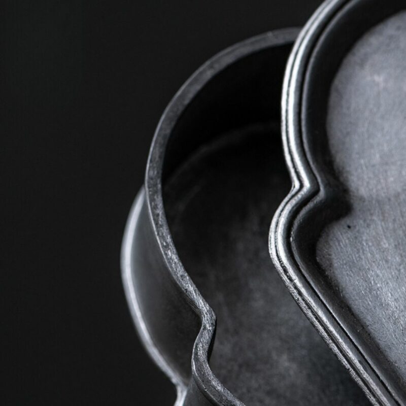 Handmade Tin Gingko Pattern Kung Fu Tea Boat (9) Handmade Tin Gingko Pattern Kung Fu Tea Boat