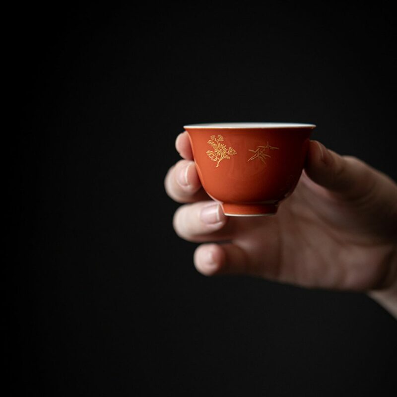 Gilt Painting Ceramic Red Glaze100ml Gaiwan (11) Gilt Painting Ceramic Red Glaze 100ml Gaiwan