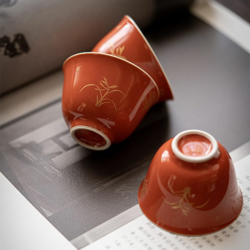 Gilt Painting Ceramic Red Glaze100ml Gaiwan (12) Gilt Painting Ceramic Red Glaze 100ml Gaiwan