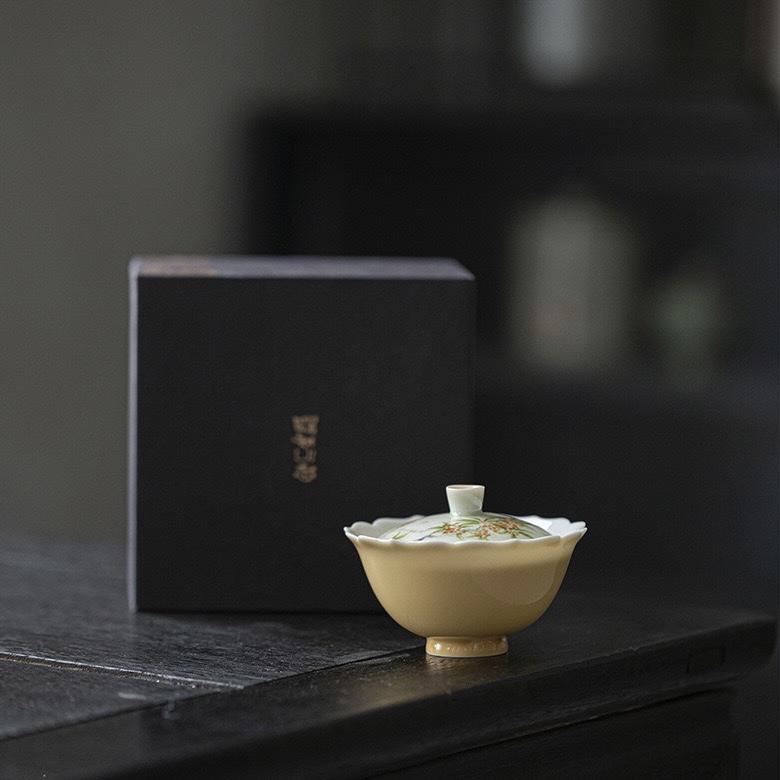 20240222_115512237_iOS Hand painted Ceramic Osmanthus Flower Petal 90ml Gaiwan
