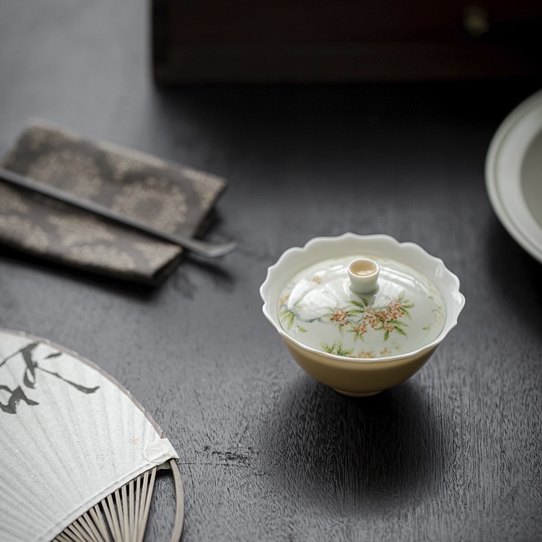 20240222_115512692_iOS Hand painted Ceramic Osmanthus Flower Petal 90ml Gaiwan