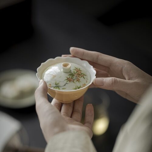 Hand painted Ceramic Osmanthus Flower Petal 90ml Gaiwan