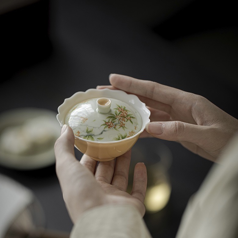 20240222_115512772_iOS Hand painted Ceramic Osmanthus Flower Petal 90ml Gaiwan